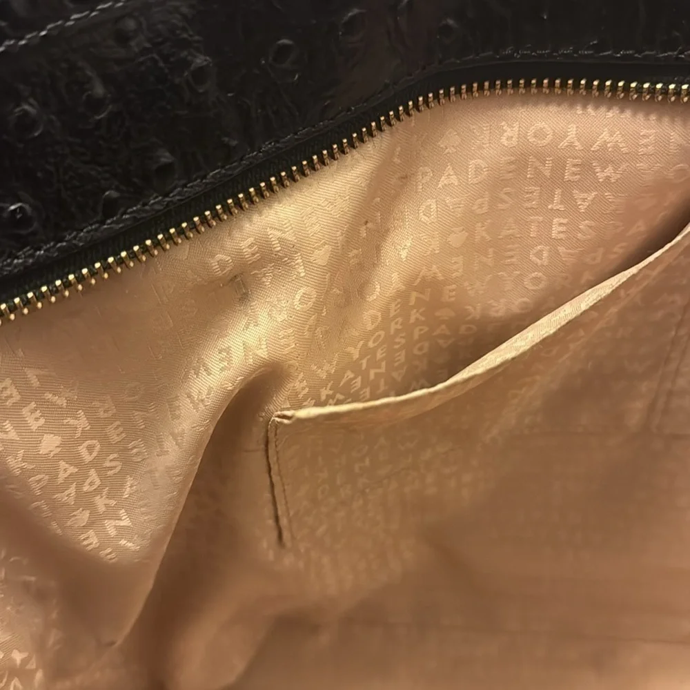KATE SPADE ♠️ Harmony Valencia Road Black Leather Tote Ostrich Embossed bow
